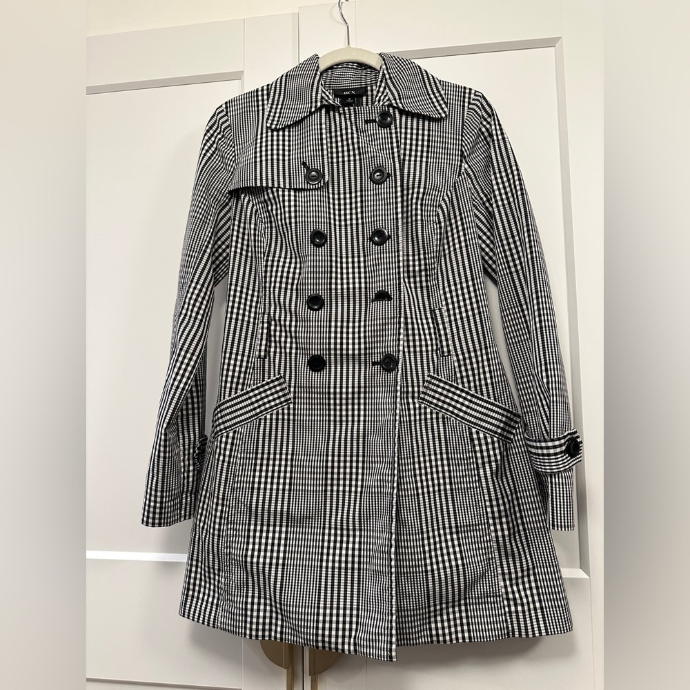 BCX Black and White Gingham A-line trench